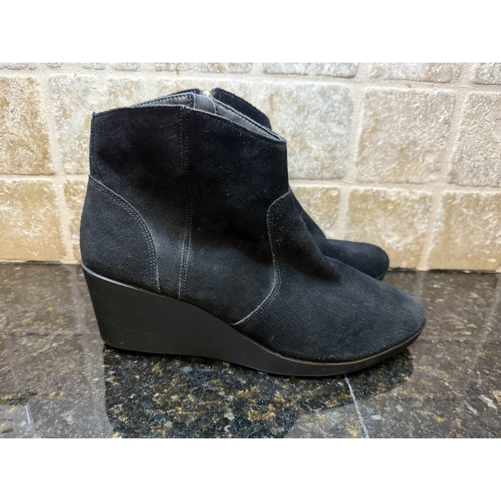 Crocs Leigh Black Suede Leather Wedge Heels Zipper Closure‎ Ankles Boots 10.5